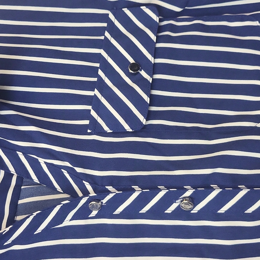 CORAL BAY Blue White Stripe Roll-Tab Pocket Blouse - Picture 4 of 12